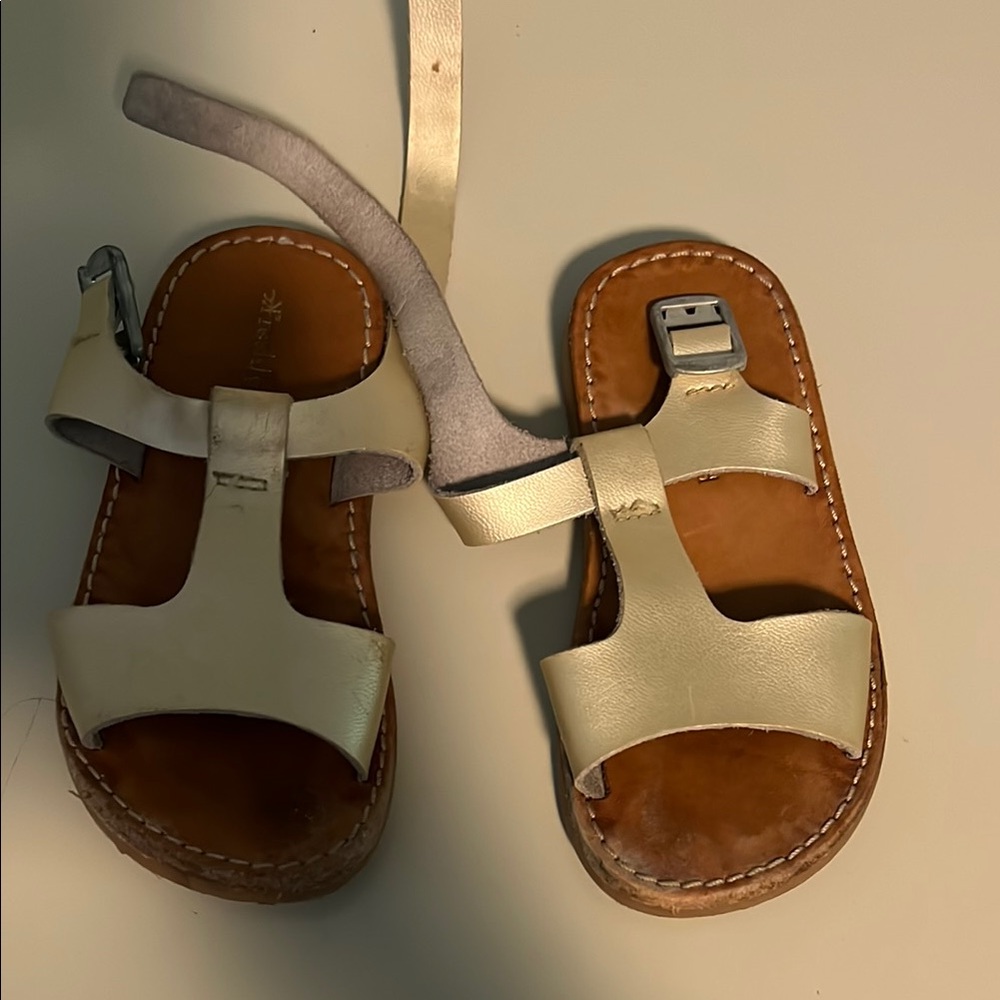Freshly Picked Malibu Maritime Gold and Brown Sandals with T-Strap